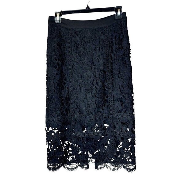 JOA Skirt Women Small Black Embroidered Lace Straight Knee Length‎ Pencil Career - Picture 1 of 11